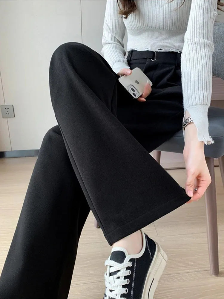 Fashion women's straight leg pants loose casual wide leg pants women straight leg small stylish senior all match all match pants