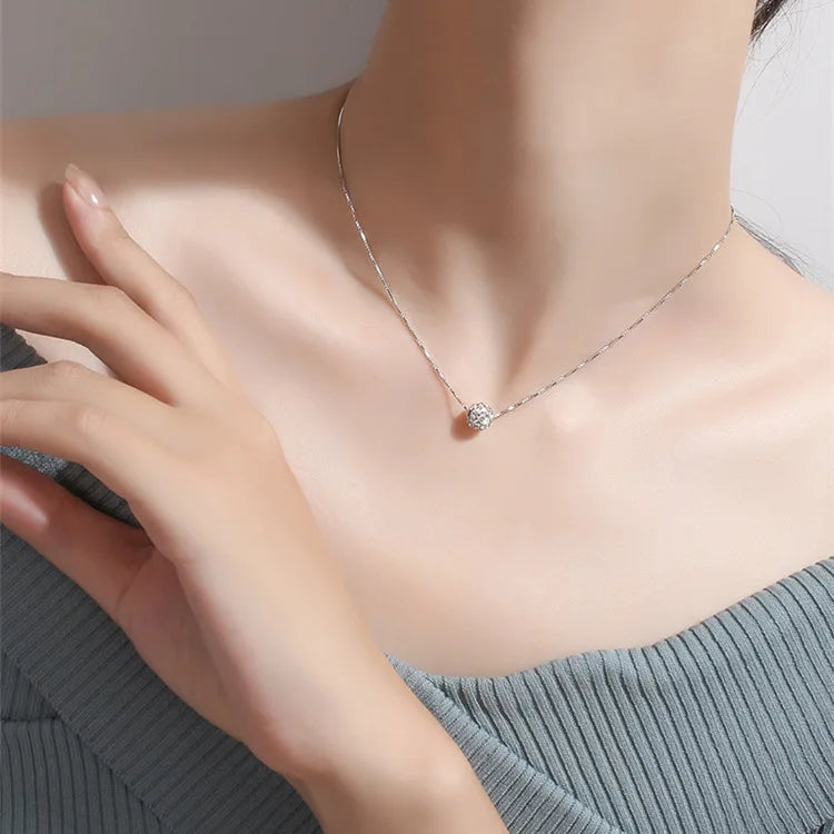 Trendy Lucky Ball Pendants Necklaces for Women Rose White Gold Color Crystal Fashion Jewelry for Girls Xmas Gift Party Jewelry