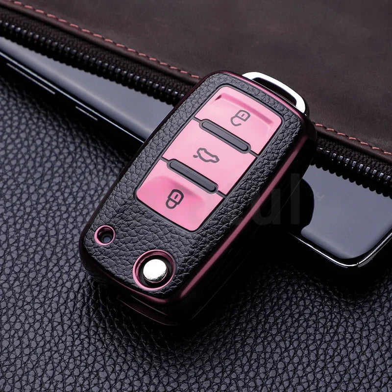 TPU Leather Car Key Cover Case Procted For VW Golf Bora Jetta POLO Passat Skoda Superb Octavia Fabia SEAT Ibiza Leon 2/3 Buttons