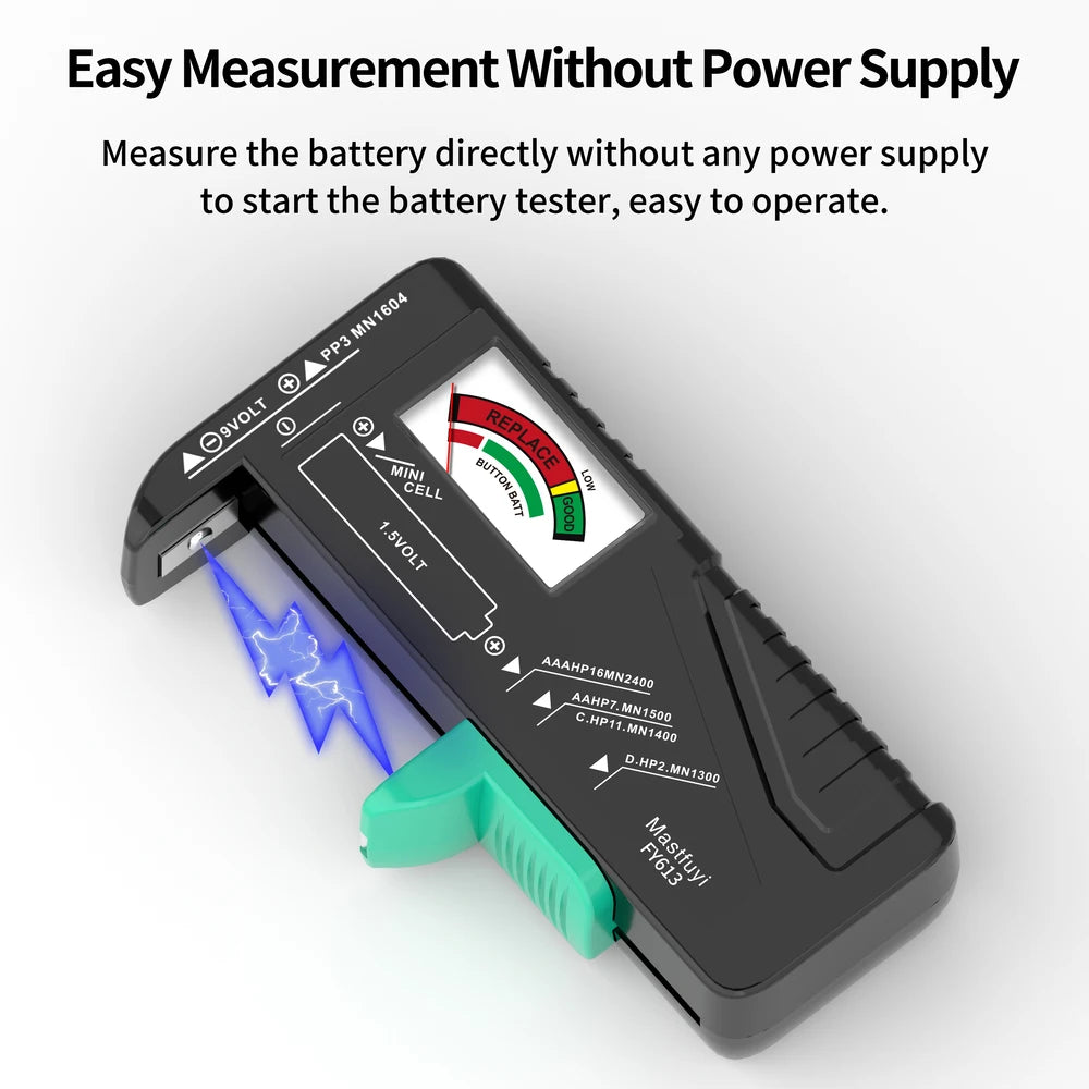 MASTFUYI Universal Battery Tester, AA/AAA//C/D/9V/1.5V Button Cell Battery Capacity Check Tool, Battery Analyzers Detector