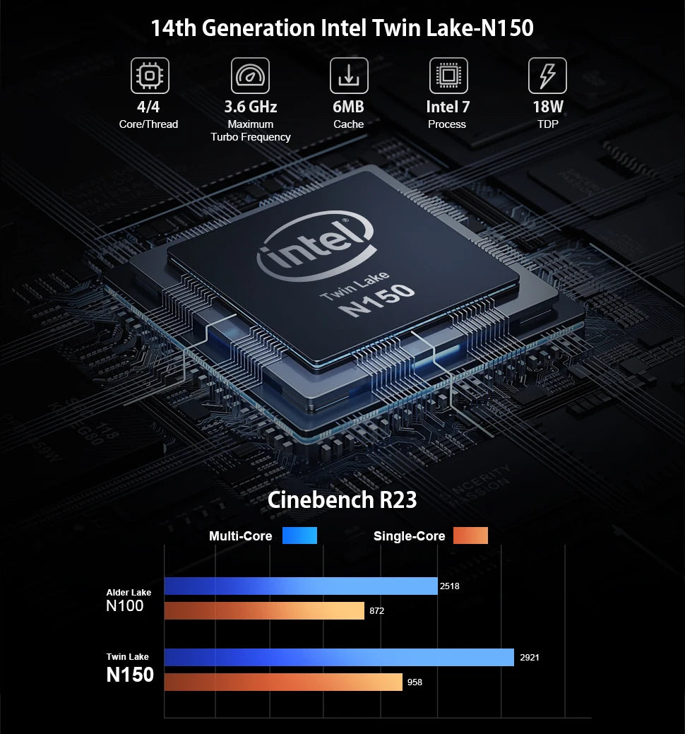 T10 Mini PC Intel Alder Lake N150 Windows 11 Ultra Small Pocket Computer 4K 60Hz Output  Wifi5 BT4.2
