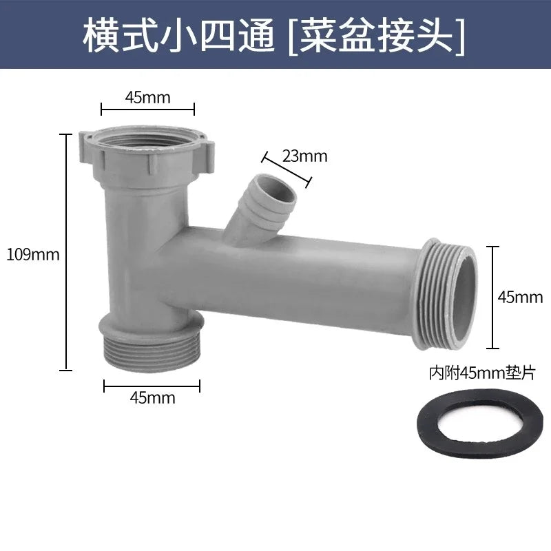 Sink Drain Pipe Adapter Kitchen Basin Sewer Branch Drainage Water Pipe Thread Hose Joint Bathroom Downpipe Accessories