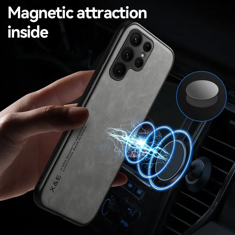 Magnetic Sheepskin Leather Case For Samsung S25 S24 S23 S22 Ultra S21 S20 FE Plus A73 A52s A53 A54 A55 5G Soft Shockproof Cover