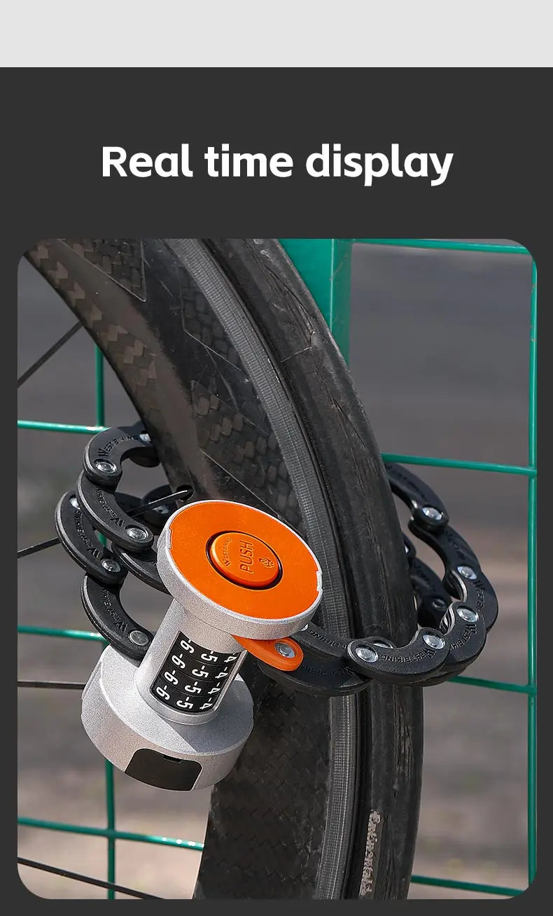 WEST BIKING Folding Bike Lock Combination Anti-theft Lock Portable E-Bike Heavy Duty Chain Lock Bicycle Cycling Accessories