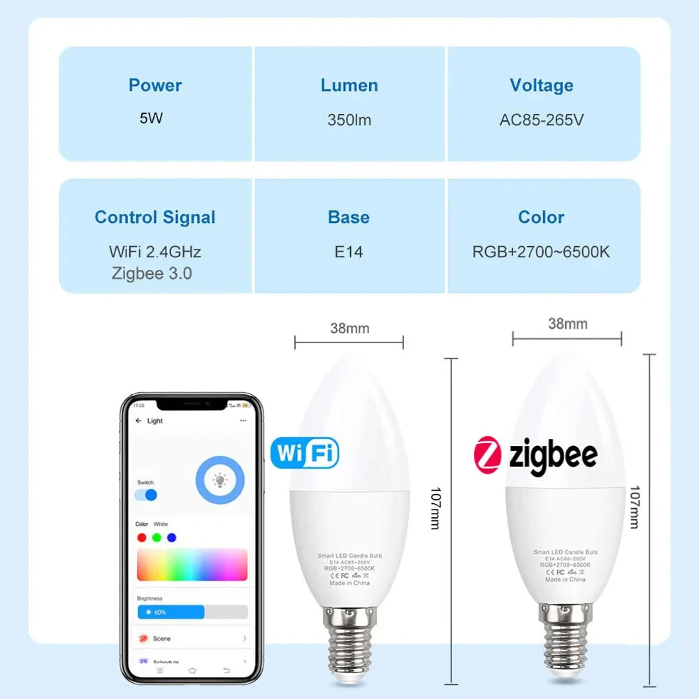 Smart Wifi Led Bulb Light E14 EWelink Zigbee Candle Lamps RGB APP Voice Control Google Home Alice Yandex for Room Home Decor