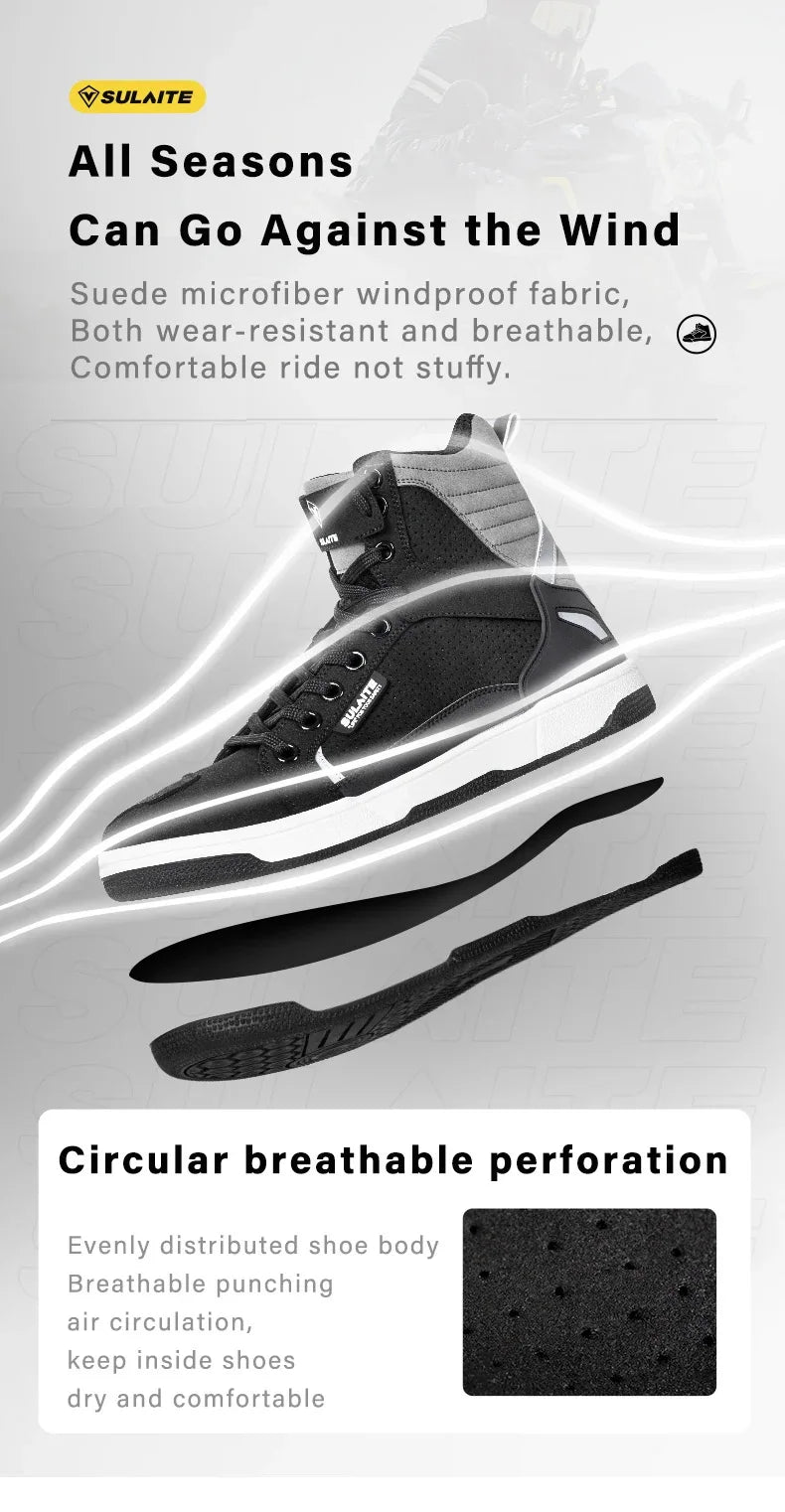 Men Motorcycle boots Breathable Anti-fall Rider Road Racing Casual Shoes Boots Gear Shift Rubber Sole Reflective Motorbike Shoes