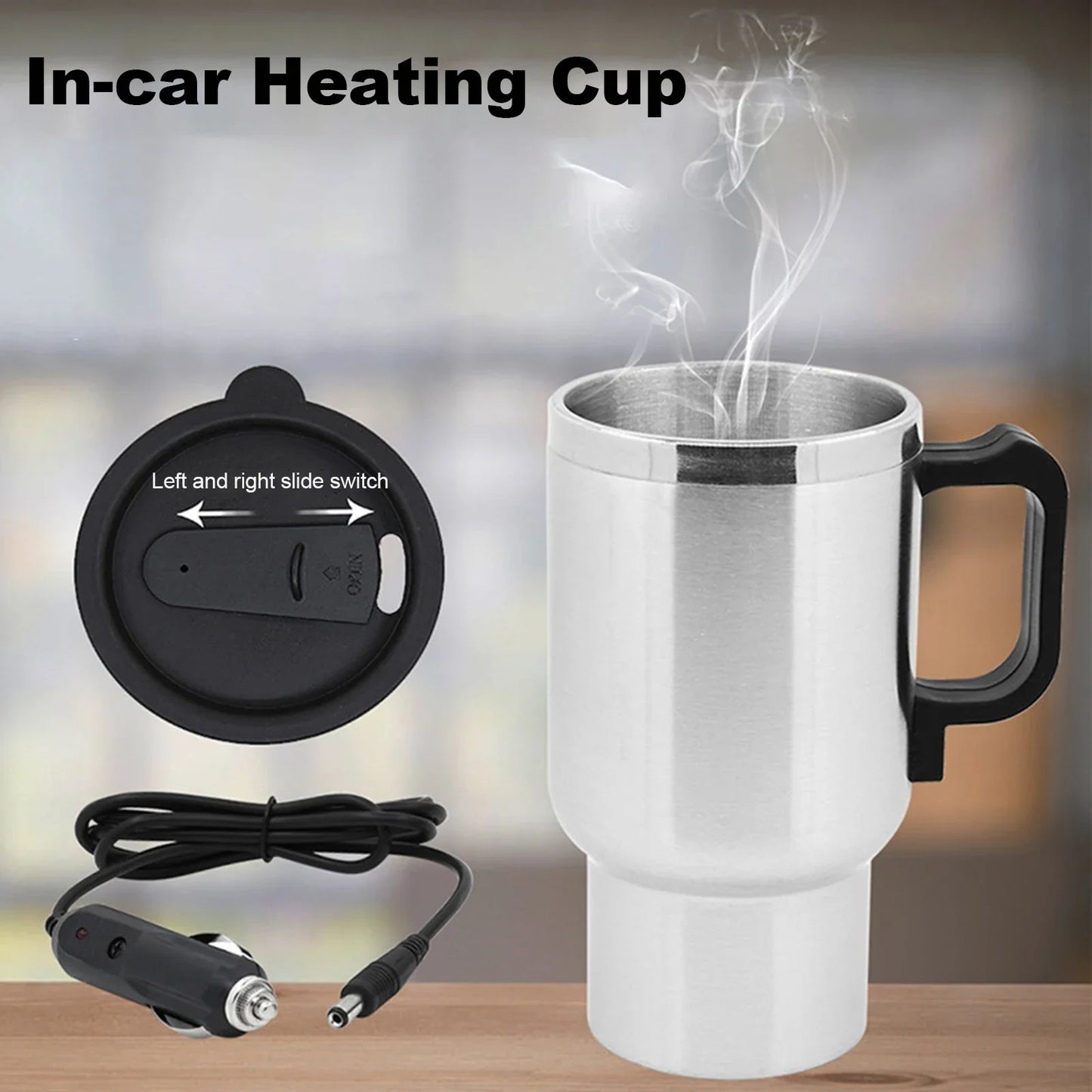 DC 12V Car Electric Kettle 450ml Car Heating Cup Stainless Steel Travel Coffee Mug Double Layer Vacuum Insulation Travel Kettle