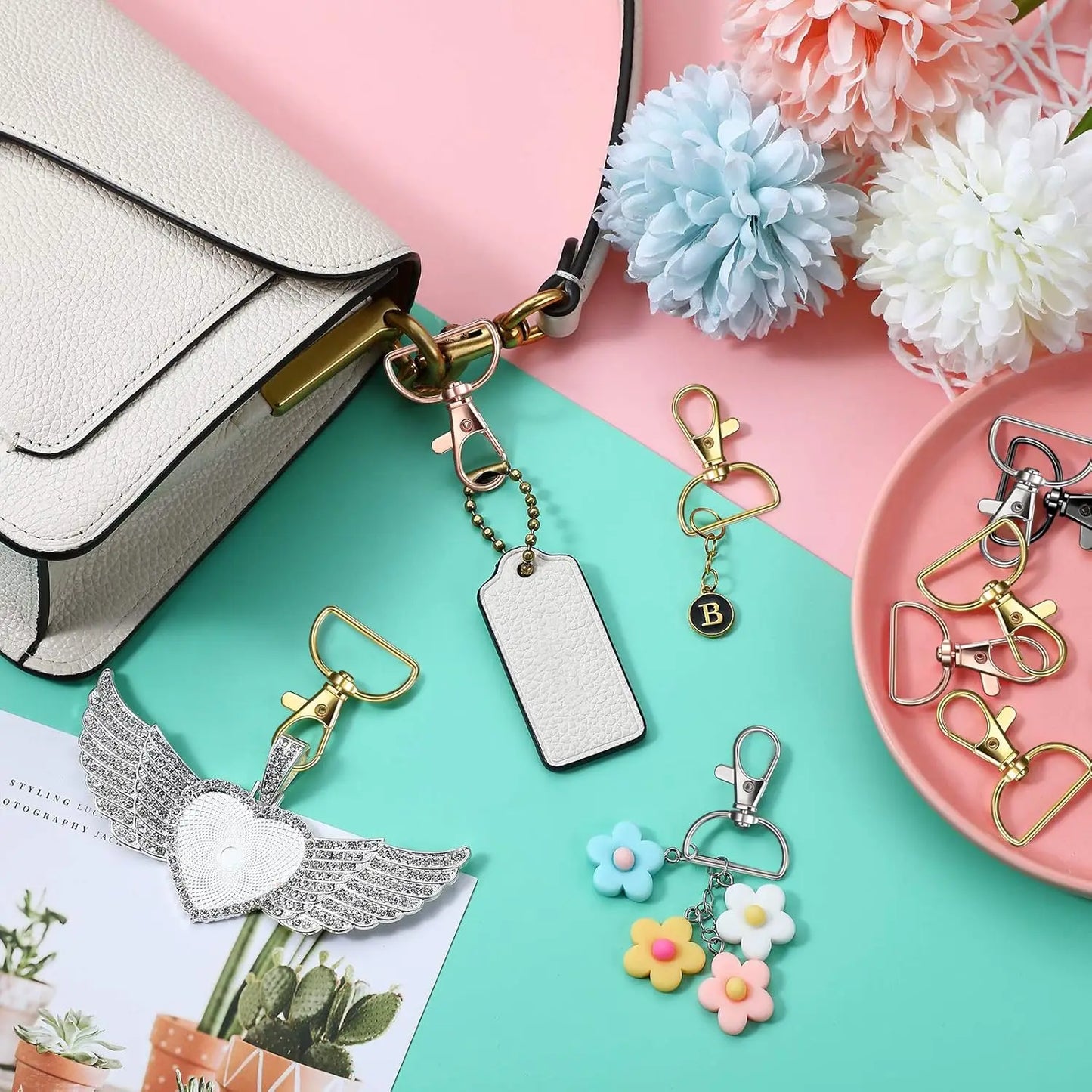 10pcs Swivel Clasps Snap Hooks Metal D Ring Key Chain Clip Hooks Lobster Key Chain DIY Making Accessories for Purse Handbag