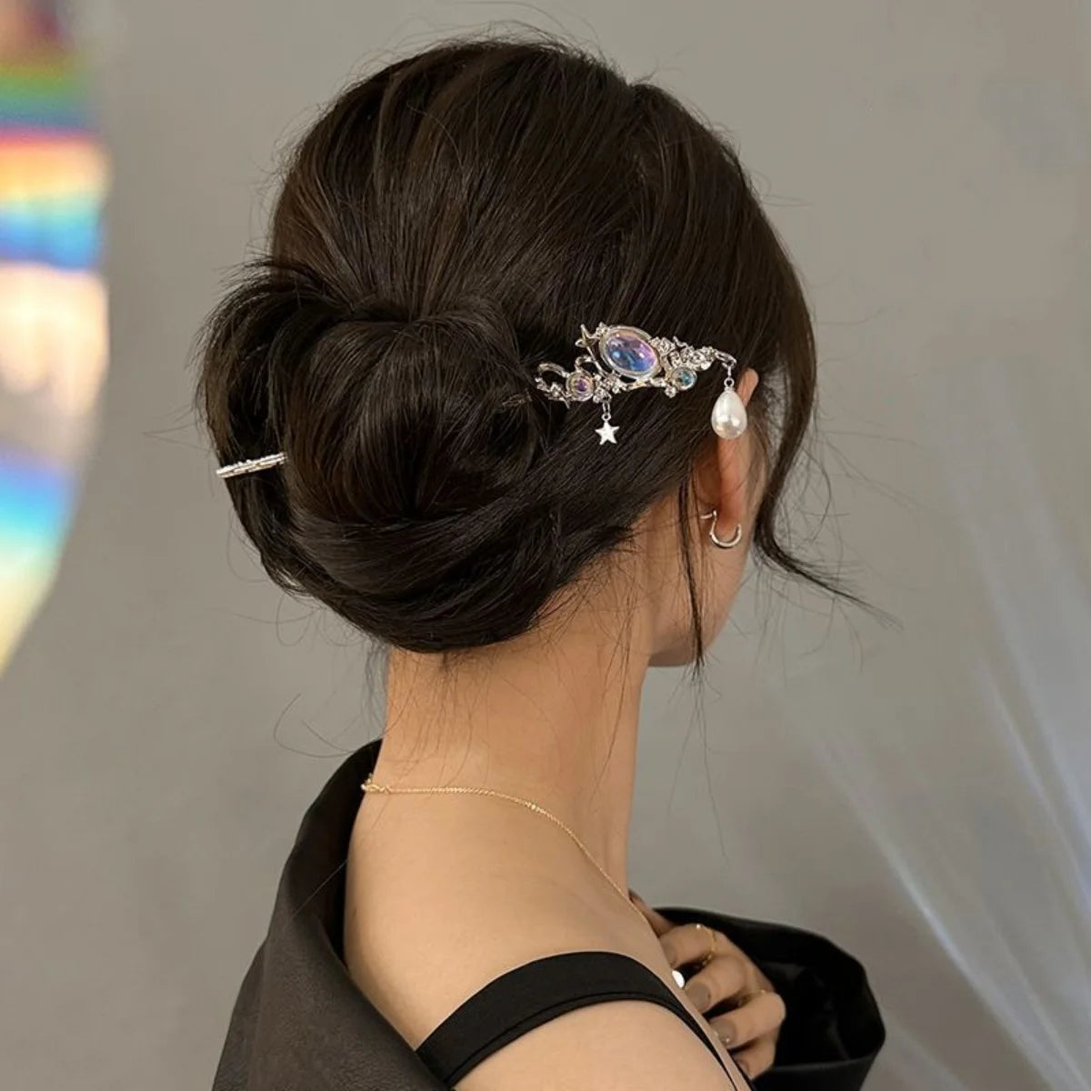 Light Luxury Glitter Hairpin For Women Geometric Irregular Moonstone Hair Stick Elegant Star Flower Jewelry Hair Accessories