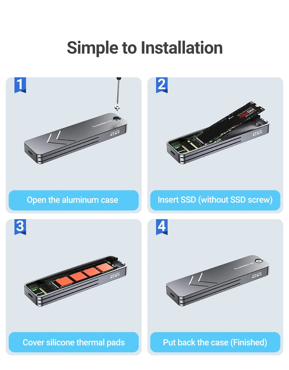 JEYI M.2 NVMe NGFF SSD Enclosure, Full Aluminum USB 3.2 Gen 2 10Gbps PCIe Or SATA 6Gbps M-Key B- Key M.2 Case Support Trim UASP