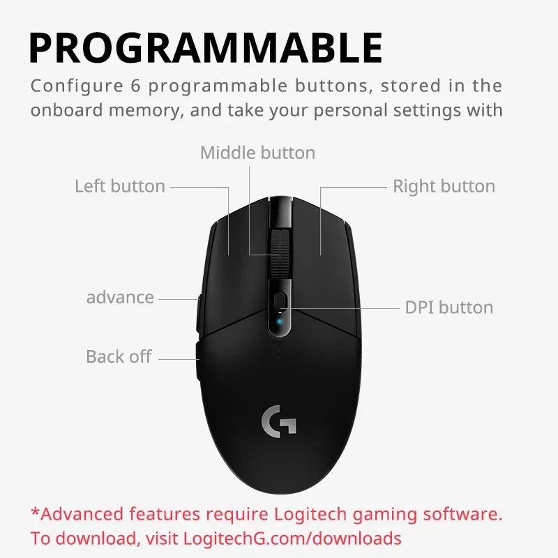 Logitech G304/G305 LIGHTSPEED Wireless Lightweight Gaming Mouse For FPS/MOBA/MMO/RPG/CS2- HERO Sensor 12K DPI, 6 Programmable