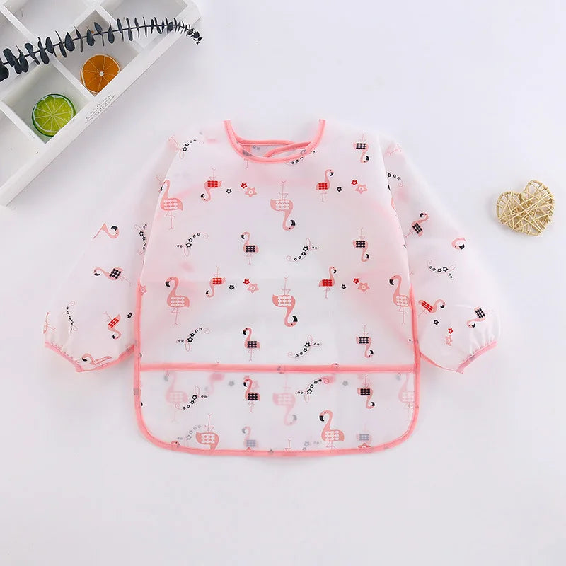 Cute Baby Bibs Waterproof Long Sleeve Apron Children Feeding Smock Bib Burp Painting Drawing Soft Toddler Clothing Bandana Bibs