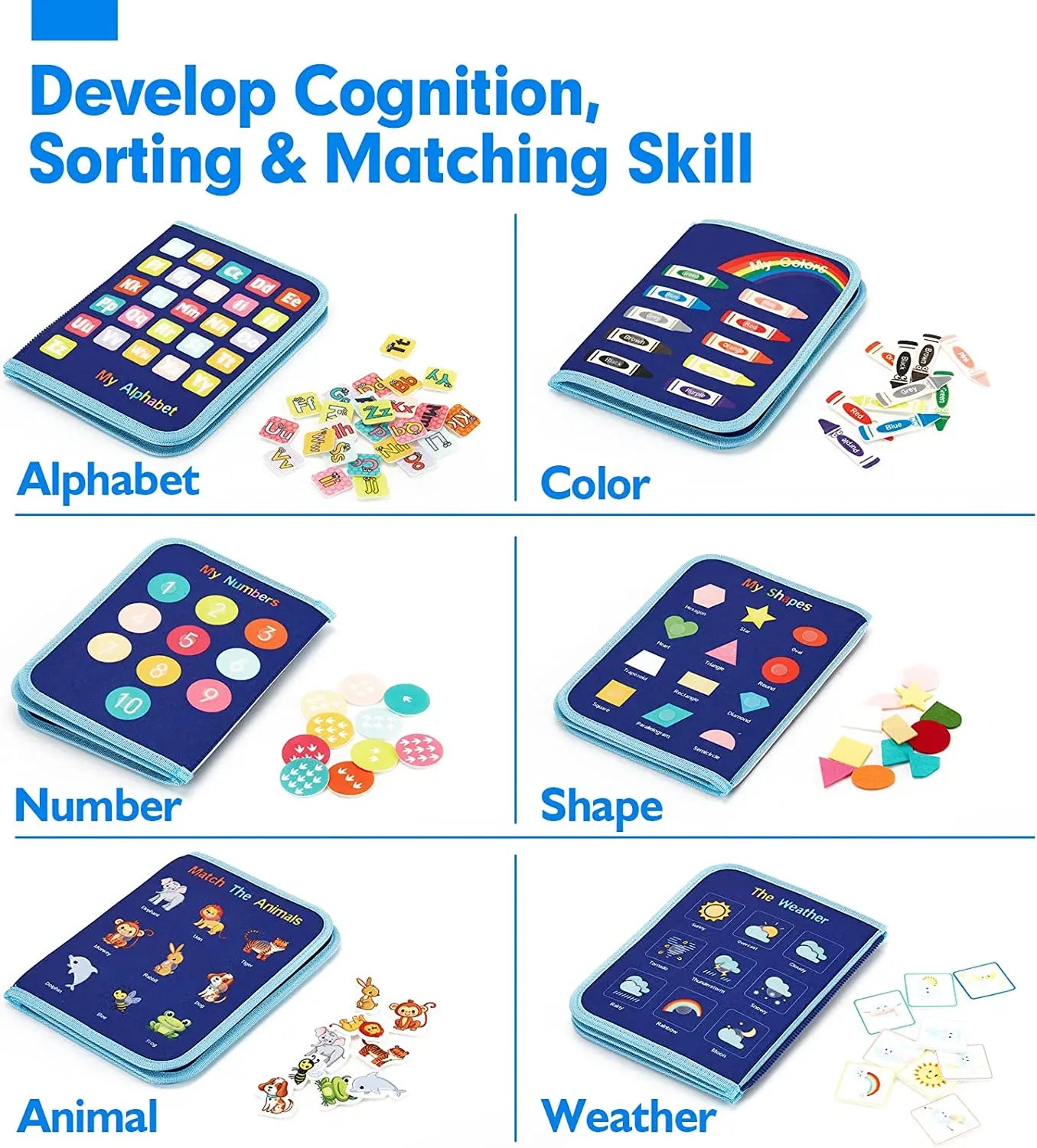 Toddlers Travel Busy Board for Boys Girls Montessori Toys for 2+ Year Old Preschool Learning Life Skill, Alphabet, Number, Shape