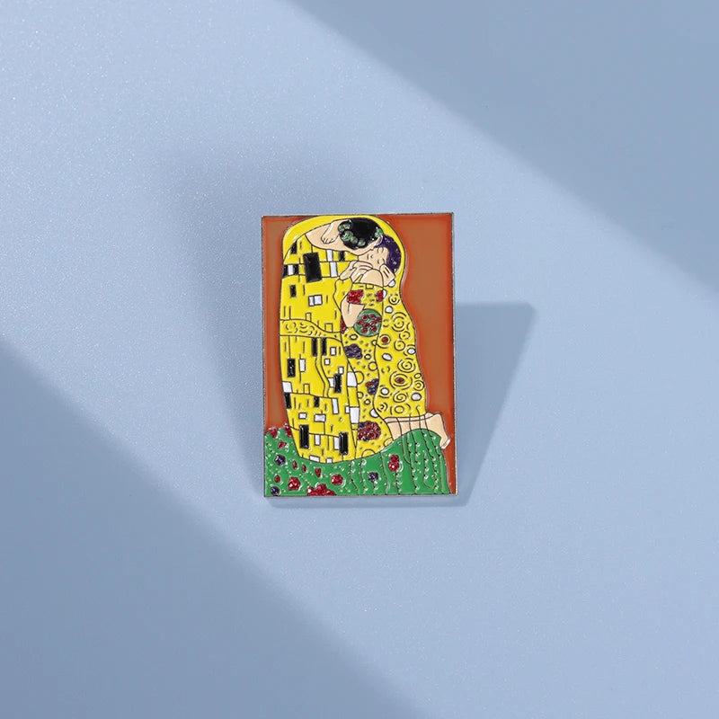 The Kiss Enamel Pins Gustav Klimt Abstract Oil Painting Works Brooches Lapel Badges Elegant Drawing Jewelry Gift For Art Friends