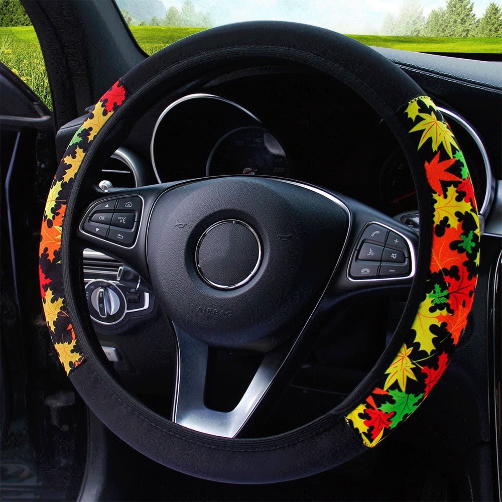 38cm Elastic Car Steering Wheel Cover Ethnic Style Print Anti-slip Car Steering-wheel Cover Car Interior Accessories Car Styling
