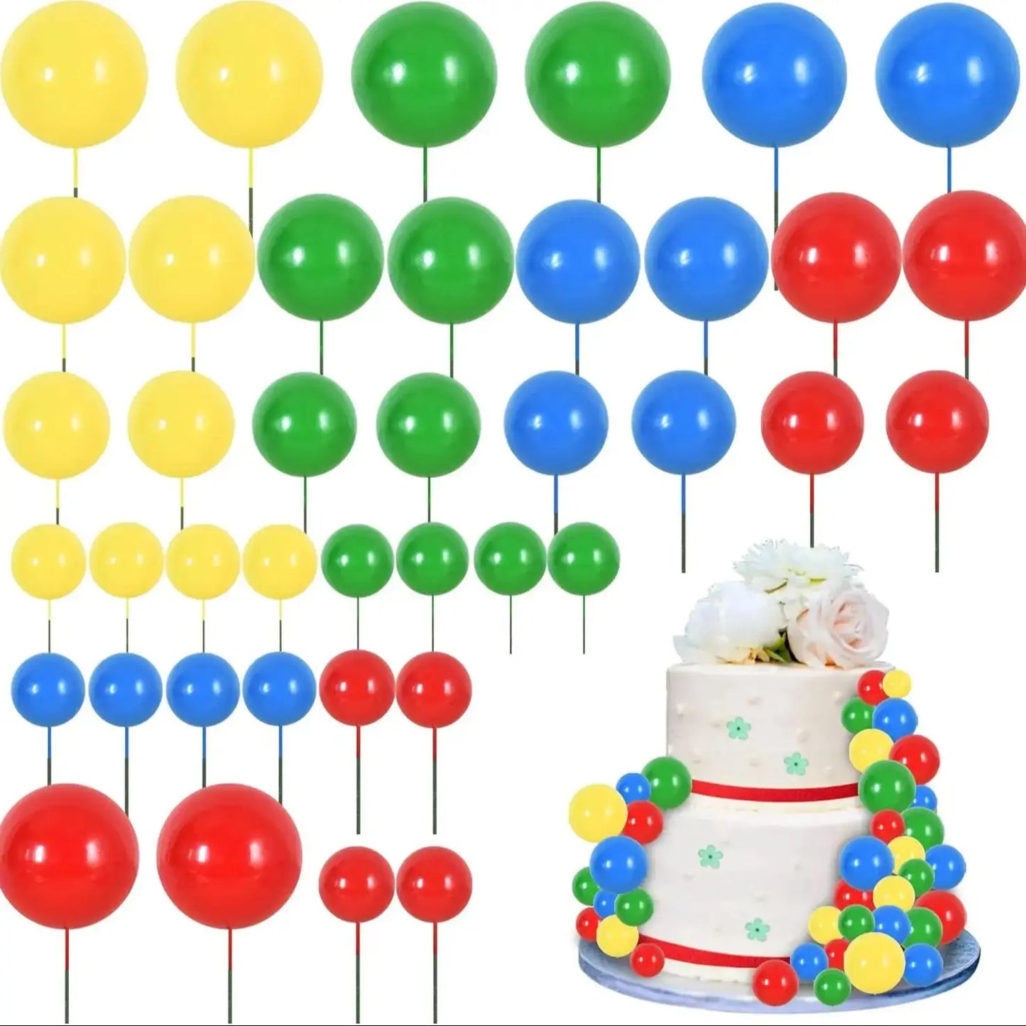 40 Pcs Mini Balls Cake Decorations Foam Balls DIY Cake Topper Insert Balls  for Baking Birthday Wedding Baby Shower Anniversary