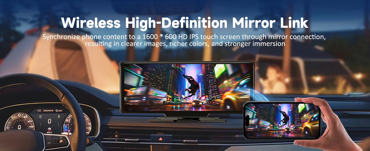 Jansite 10.26" 4K DVR Wireless CarPlay & Android Auto Dash Cam GPS Navigation 24h Park Monitor Night Vision Rear View Mirror