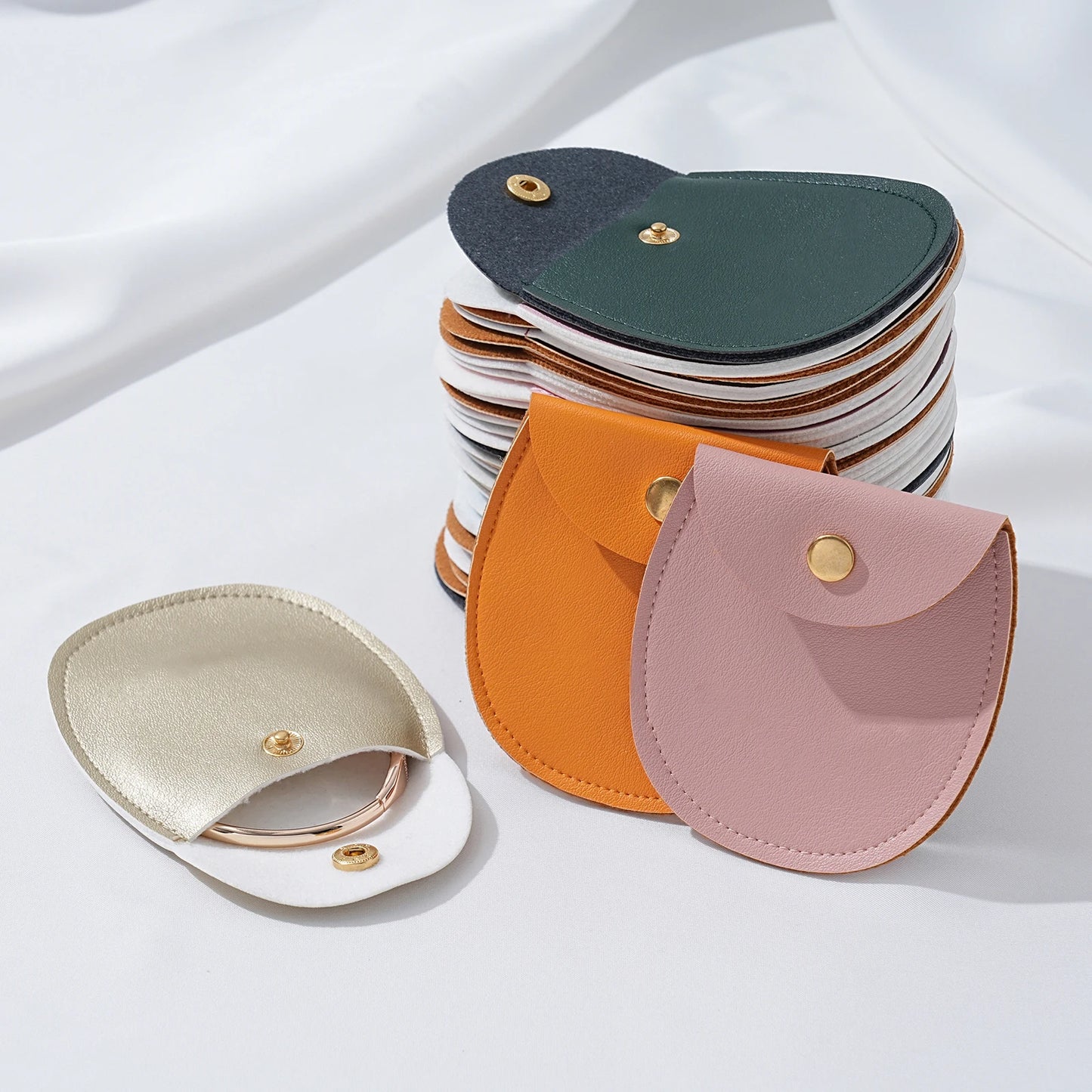 50Pcs Bulk Purple PU Leather Gold Button Snap Pouch Wedding Earring Ring Storage Party Gift Display Travel Packaging Bags