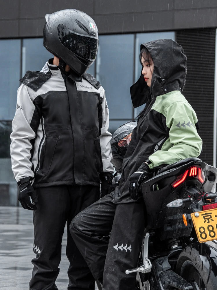 SULAITE Rain Suit Motorcycle Rain Gear Suit for Men & Women Jackets & Pants Reflective Waterproof Breathable Rainsuit