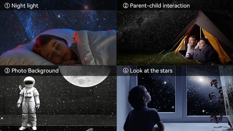 Rocket Astronaut Galaxy Projector Night Light Lamp And 13 Film Pieces Sky Projector 360° Rotate Planetarium For Kids Bedroom