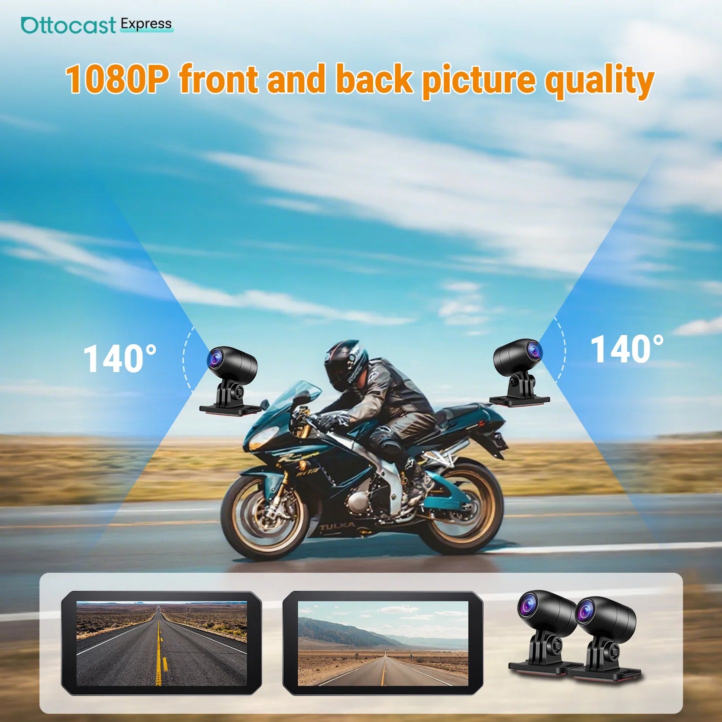Ottocast 6.0 inch IP67 Waterproof Motorcycle GPS Navigation Wireless Carplay Android Auto DVR Drive Recorder Moto Monitor Wifi