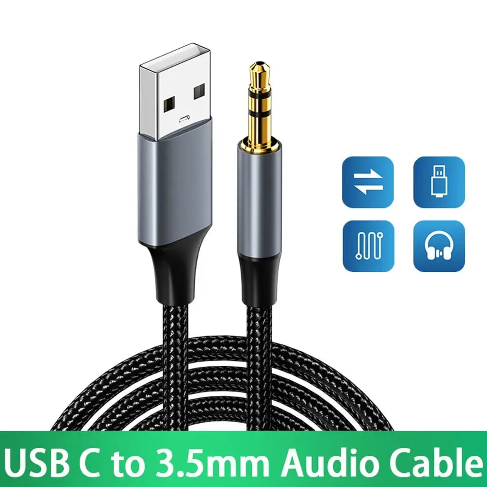 VAORLO USB to 3.5mm Audio Cable Male to Male Stereo USB-A to 3.5 Jack AUX Adapter Wire Headphone Speaker for Laptop PC TV Car