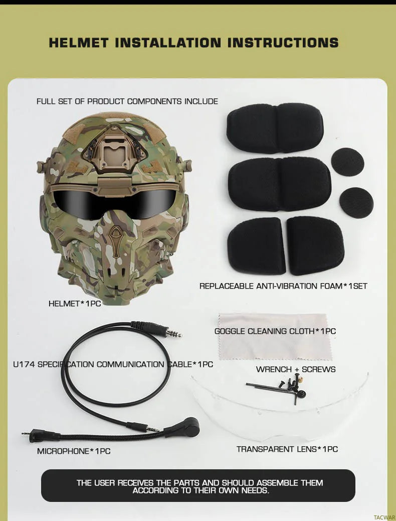 Assault I Airsoft Helmet Full Face, Tactical Helmet with HD Headset Anti-Fog Fan 2 Pairs Lens Flip Mask for Outdoor CS