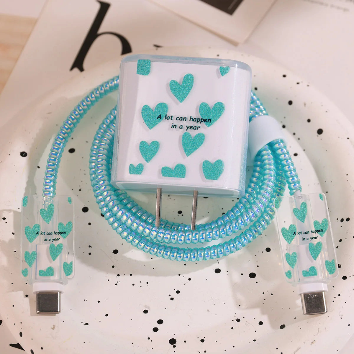 5PCS Love Heart Charging Data Cable Protector Winder Accessories For iPhone 18w/20w Charger Protective Cover Protective Shell