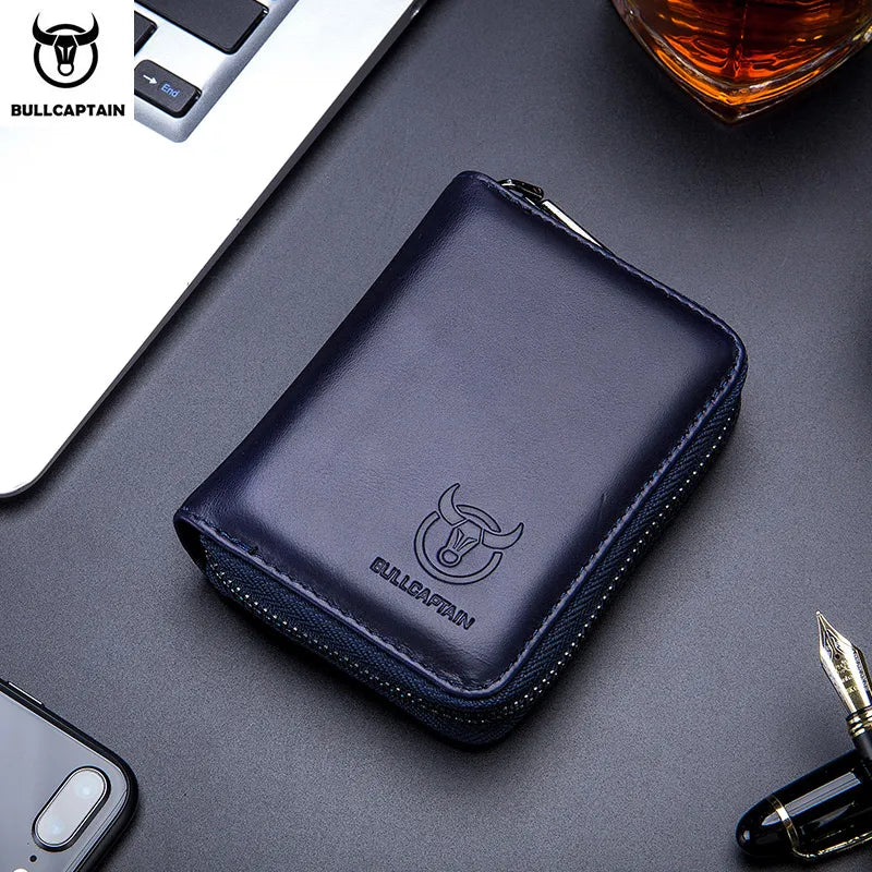 BULLCAPTAIN Leather Credit Card ID Card Holder Wallet Wallet Men Fashion Rfid Card Holder Wallet Business Card Holder Bag