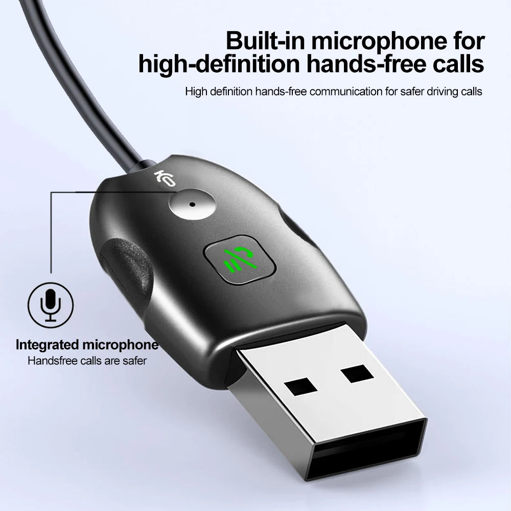 Bluetooth 5.0 Car Receiver Adapter 3.5mm Jack Aux Audio Music Car Transmitter with 0.3M-1.2M Flexible Wire USB Transmitter