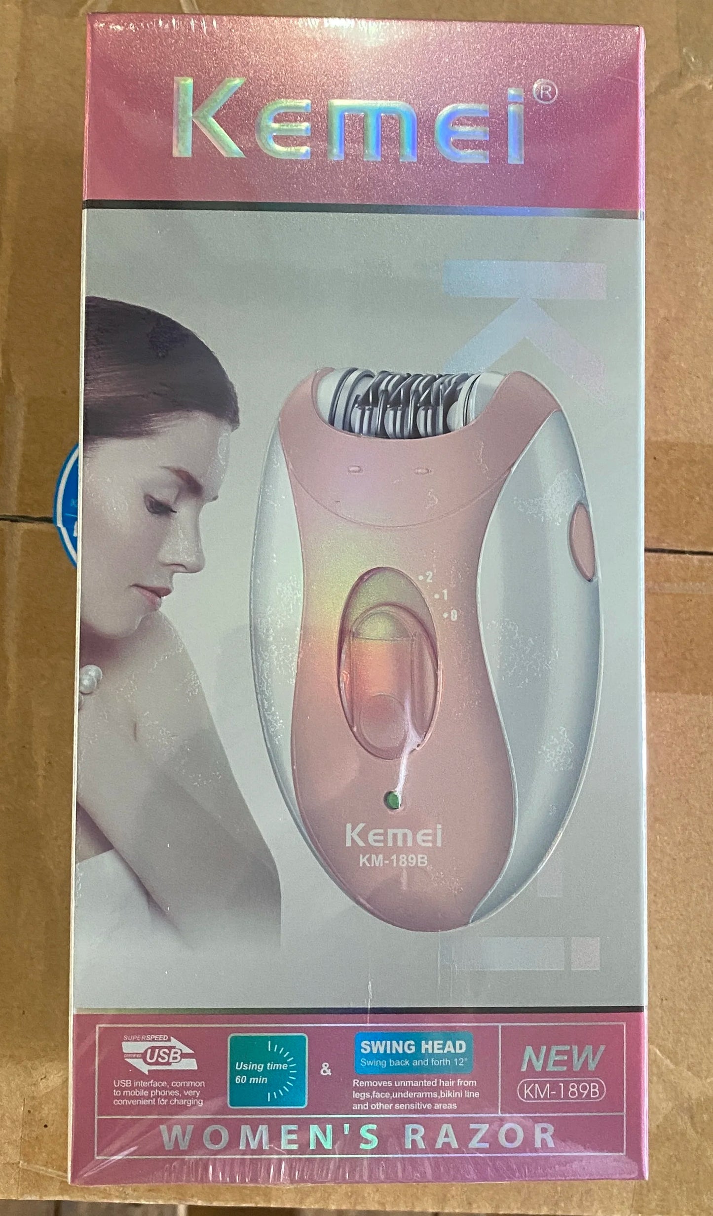 Kemei Lady's Electric Epilator Two Speed Rechargeable Remover Waterproof Portable Women' Shaver for Legs and Bikini Area KM-189B