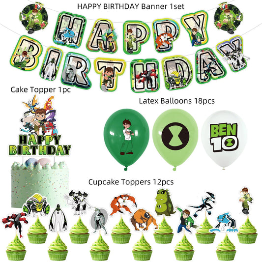 Ben 10 Birthday Balloons Decoration Set Flag Pulling Outdoor Picnic Supplies Birthday Party Decor Ben 10 Anime Party Supplies