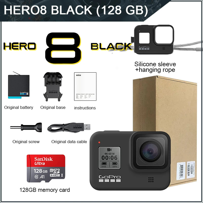 GoPro hero 8 Black stable 4K video 12MP photo portable 1080p live broadcast Motorcycle and Skiing Sports go pro Camera