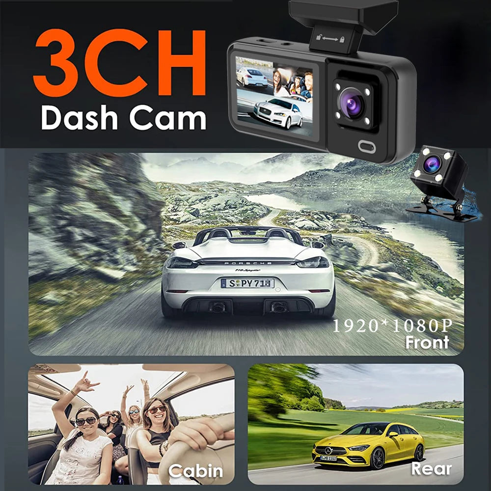 3 Channel HD1080P Car Dvr Mini Dash Cam Interior Vehicle Three Way Camera DVRs Recorder Video Registrator Dashcam Camcorder