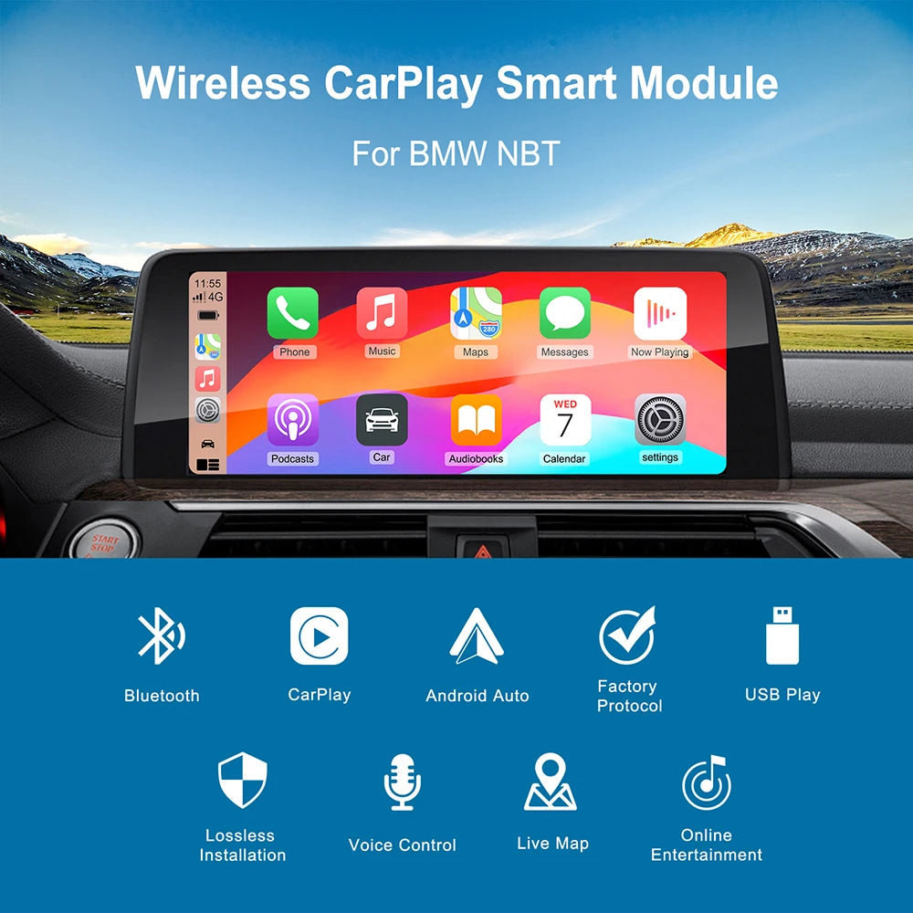 Wireless CarPlay Android Auto for BMW NBT CIC System 1 2 3 4 5 6 7 Series X1 X3 X4 X5 X6 MINI E60 E84 E70 F26 F25 F10 F11F20 F21