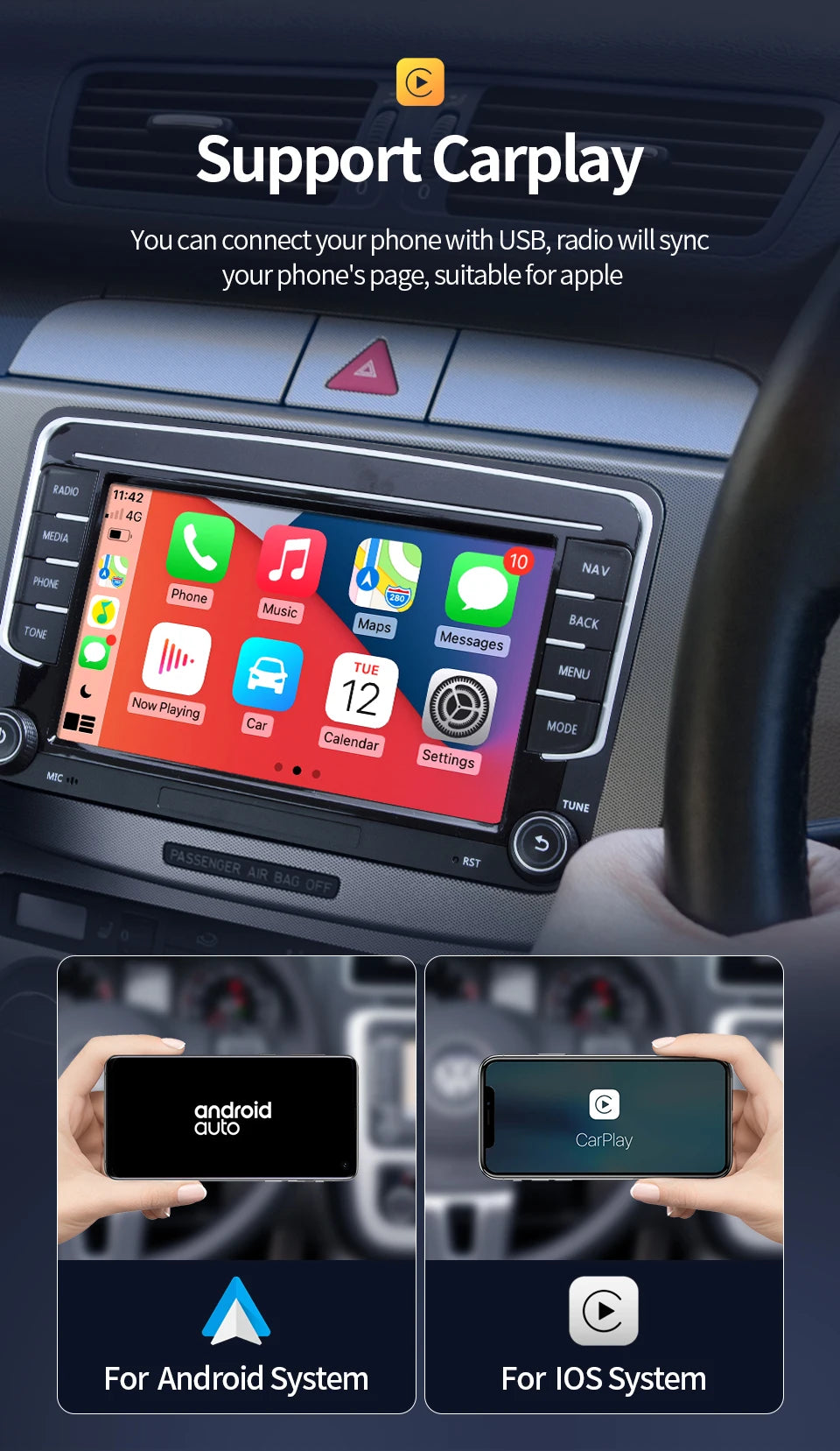 GRANDnavi Android13 Car Radio GPS For VW Volkswagen Skoda Octavia Golf 5 6 Touran Passat B6 Polo Jetta 2Din Multimedia Player