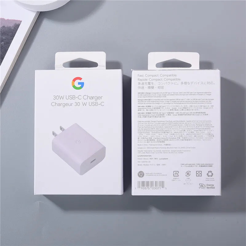 Google 30W PD Fast Charger for Pixel 8 7 6 Pro 8A 7A 6A 5A 4XL 4A EU/US/UK Power Wall Charge Adapter 100cm USB C to USB C Cable