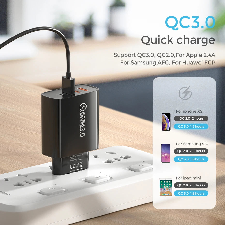 USB C Quick Charger 4 Ports 3.0 Type C PD Fast Charge Cell Mobile Phone Power FAST Adapter For iPhone Samsung Xiaomi EU/US Plug