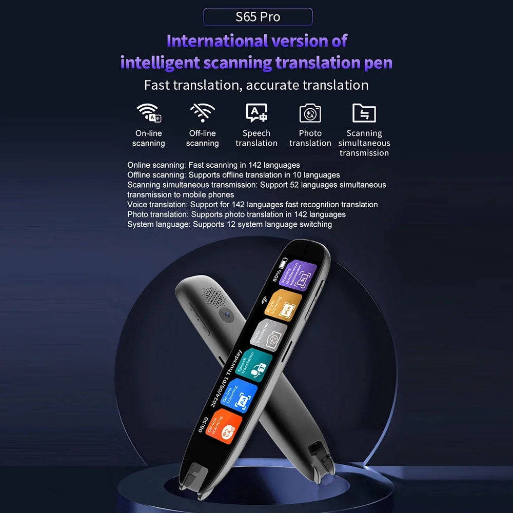 S65pro Dictionary Translation Pen Scan Reader Device Text Scanning Reading Translator WiFi/BT Connection Online Photo Translate