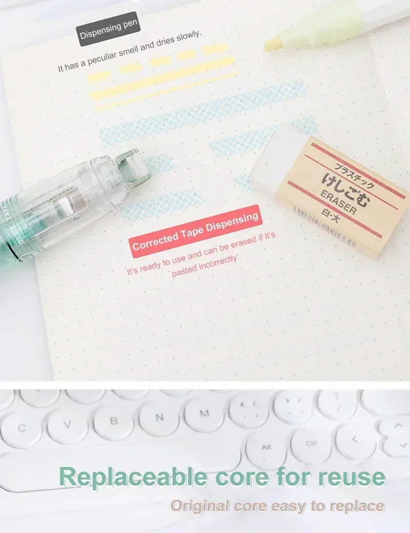 Cute Dots Glue Tape Double-Sided Adhesive Roller Pushable&Refillable for Kids Girls DIY Photo Album School Stationery Supplies