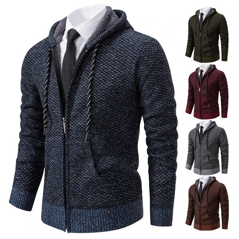 Men's trend in autumn and winter 2023 new plus velvet padded knit cardigan sweater coat