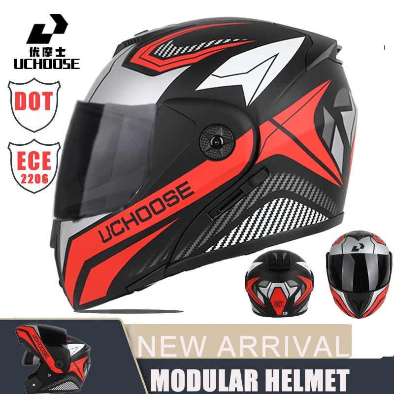 New Modular Motorcycle helmet full face racing with Double sun visor Women man flip up helmet Double lens DOT