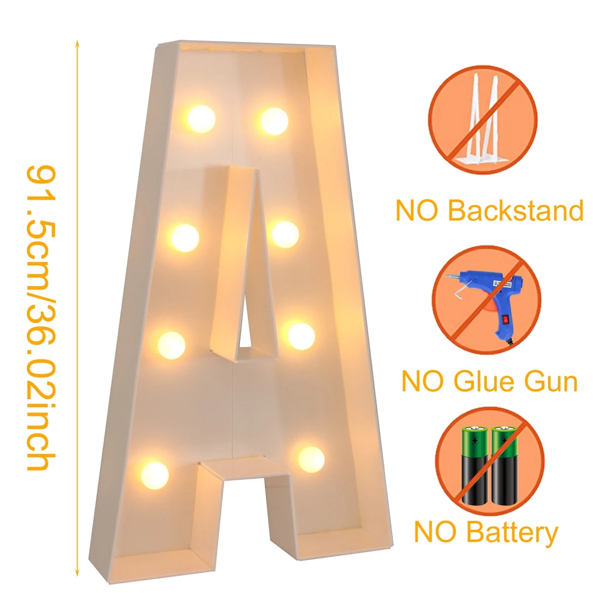 91.5cm Warm Light Up Giant Letter Led Light Frame Box Balloon Filling Box with 10 Lights Birthday Wedding Xmas Decor Baby Shower