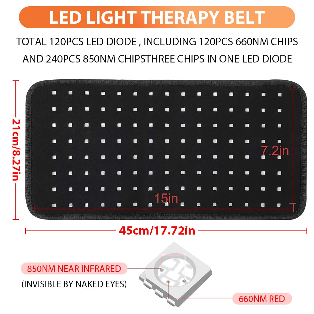 120 LED Red Light Belt 660nm&850nm Infrared Light Therapy Pad for Back Knee Hands Feet Relief Care Body Fatigue Deep Therapy