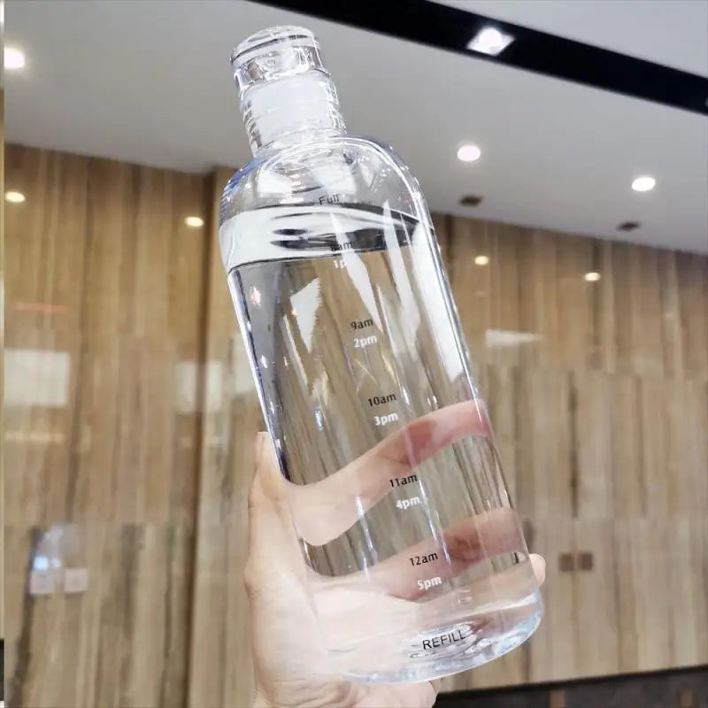 500/750ml Large Capacity Glass Water Bottle With Time Marker Cover For Water Drink Transparent Milk Juice Cup Simple Cup Gift