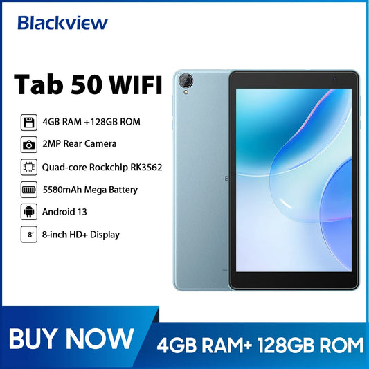 Blackview Tab 50 WIFI Tablet PC 8'' HD Display 4GB 128GB 5580mAh Battery RK3562 Quad Core Dual Speaker WIFI 6 Android 13 Tablets