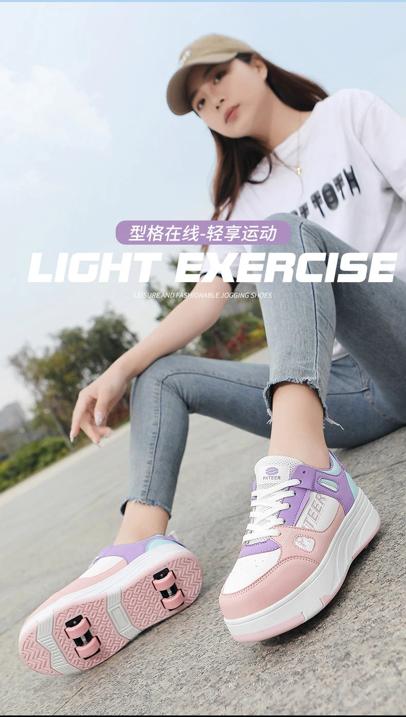 Student roller skates, detachable four-wheel roller skates, size 31-40 multifunctional sports shoes for boys and girls