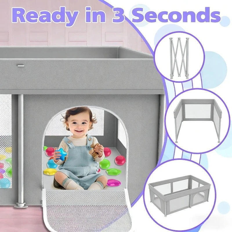 Foldable Baby Game Fence Portable Safety Enclosure for Home Crawling & Learning to Walk,  Protective Barrier Indoor/Outdoor Use
