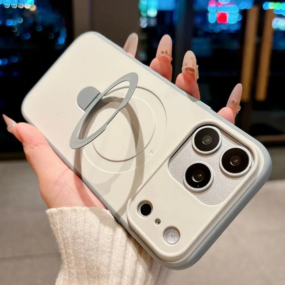 Luxury Skin Feel for Magsafe Phone Case For iPhone 17 16 13 15 Pro Max 14 Plus Magnetic Bracket Stand Anti-slip PC Cover