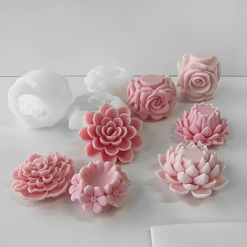 Silicone 3D Candle Molds DIY Lotus Flower Handmade Gifts Candle Soap Making Tools De Silicona Para Velas форма для свечей